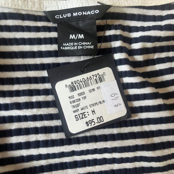 Club Monaco Navy Ivory Striped Twist Tee Knit – Women’s Size M – NWT - Picture 3 of 3